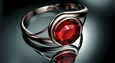 silver ring with red Ruby stone