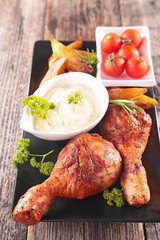 grilled chicken, sauce and french fries