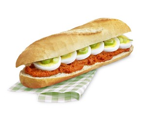  steak tartare sandwich with clipping path isolated on white