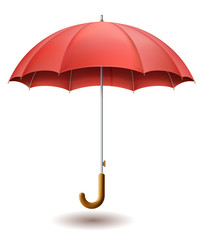 Illustration of red umbrella on white background.