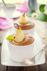 Pear baked in sponge cake