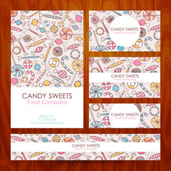 Vector Candy Food Company Business Set Template with Hand Drawn