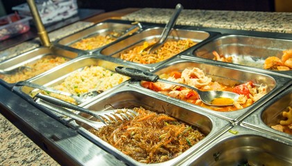 food and spaghetti in the Chinese restaurant