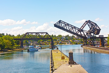 Ballard Locks on a summer day in Seattle.  - 83355904