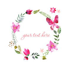 wreath of painted watercolor colorful flowers