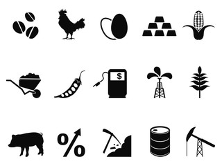 commodities trading market icons set