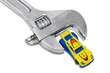 Adjustable wrench and a toy car