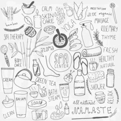 Spa and beauty doodle icons set