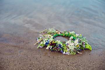 Wreath on water at tradition Kupala night