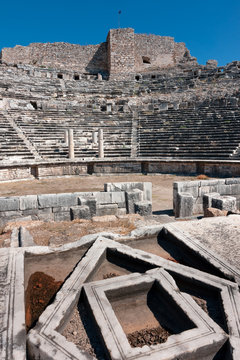 Miletus, central view of  theater  auditorium ruins 