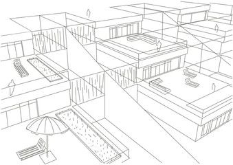 linear architectural sketch terraced houses top view 