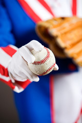 Patriotic: Holding A Baseball And Glove