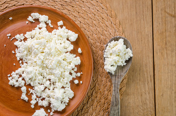 curds on the brown plate