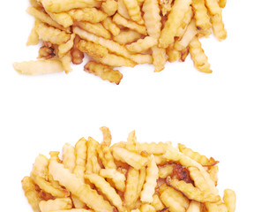 Pile of multiple wavy french fries isolated