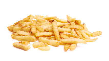 Pile of multiple wavy french fries isolated