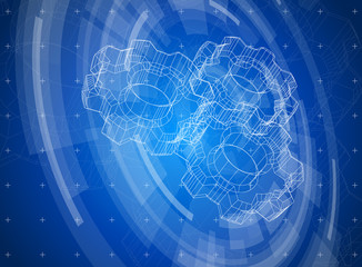 Blue technology background & gears blueprint