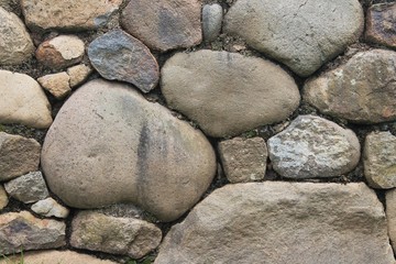 Stone wall with large and small rocks set in mortar