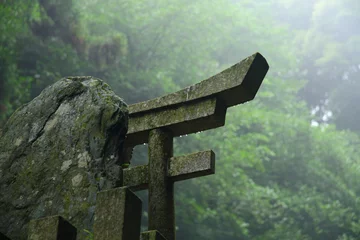 Afwasbaar fotobehang Stone torii gate - the symbol of Japan © rudiuk