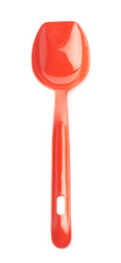 Red plastic kitchen scoop isolated