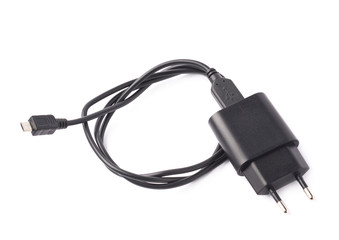 Black usb adapter charger isolated