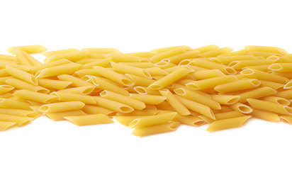 Pile of dried penne pasta isolated