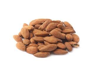 Pile of multiple almond seeds isolated