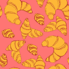 Sketch croissants set in vintage style