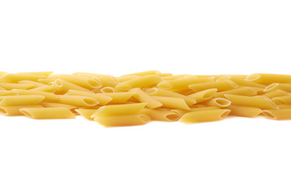 Pile of dried penne pasta isolated