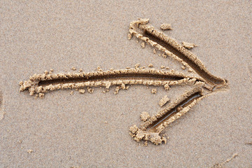 Obraz na płótnie Canvas Drawn arrow on the sand