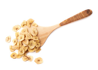 Spoon ladle covered with banana slices