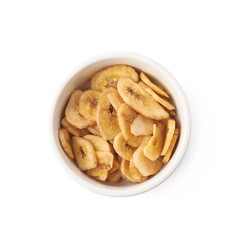 Bowl filled with banana slices isolated