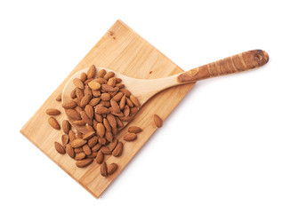 Wooden spoon covered with almonds