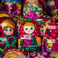 Colorful Russian nesting dolls matreshka at the market. Matriosh