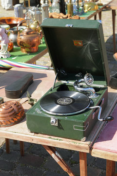 Record player in "flea market". Copenhagen, Denmark