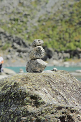 Pyramid from stones on boulder, Norway