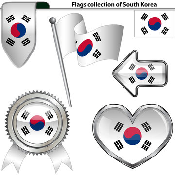 Glossy icons with flag of South Korea