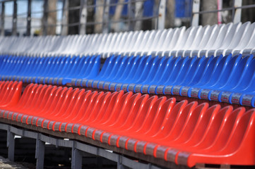 Plastic seats in the stadium.