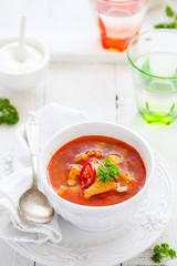Kharcho soup with chicken and rice.