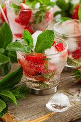 Summer drink (mojito) strawberry and mint ice.