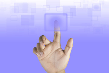 Hand pressing button with technology background