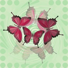 Fantasy spring or summer tile with red butterfly motif