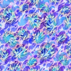 Fototapeta premium Casual summer patterns in blue and purple with floral sketch