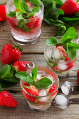 Summer drink (mojito) strawberry and mint ice.