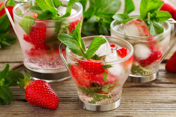 Summer drink (mojito) strawberry and mint ice.