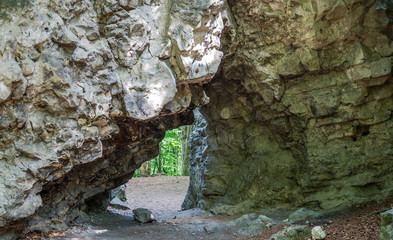 Tunnel passage in the mountains between the rocks
