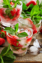 Summer drink (mojito) strawberry and mint ice.
