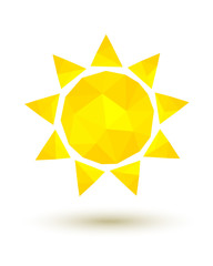 Yellow low poly sun as summer symbol