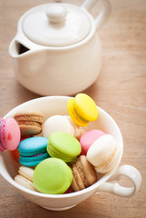 French macaroons. Coffee, chocolate, vanilla and raspberry macar