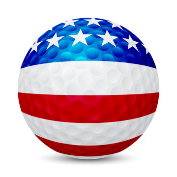 Golf ball with flag of USA, isolated on white