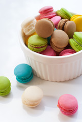 French macaroons. Coffee, chocolate, vanilla and raspberry macar